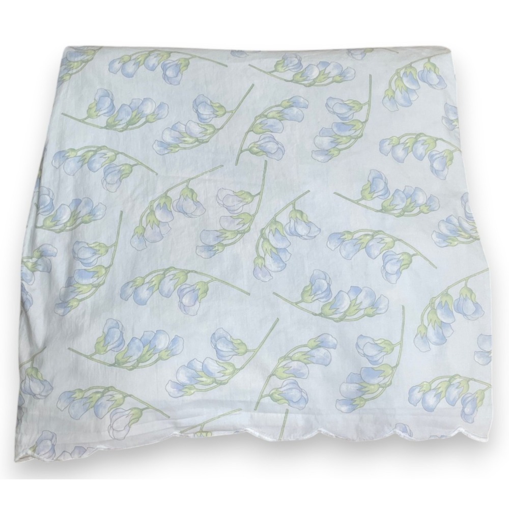 Vintage Yves Delorme Paris King Flat Sheet Blue Green Floral 103 x 99